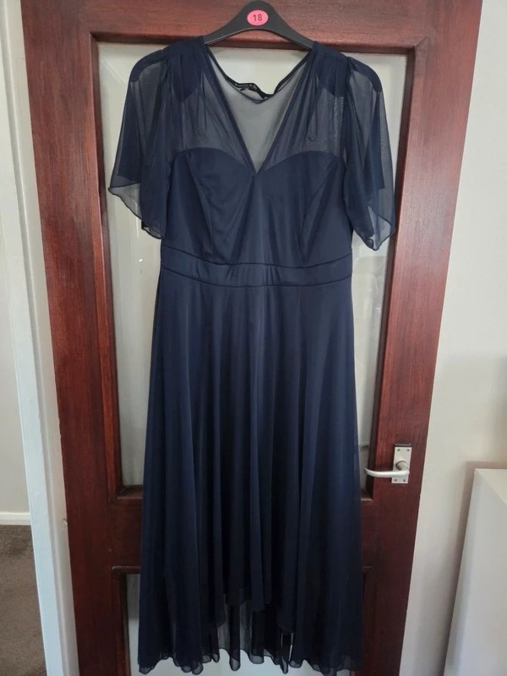Navy Mesh Sleeve Maxi Dress with Sweetheart Bodice